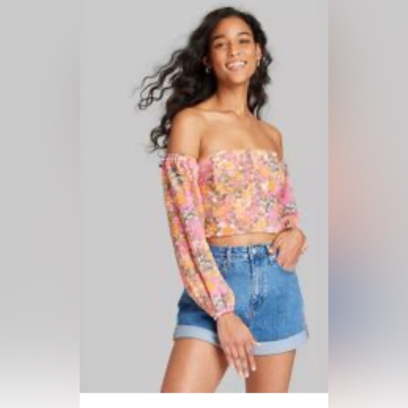 SOLD!!!Wild Fable Balloon Long Sleeve Off The Shoulder Top - Picture 2 of 8